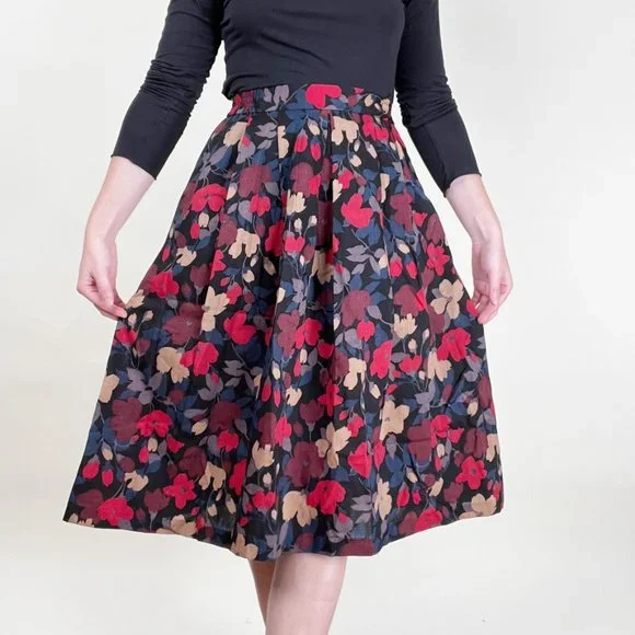 Vintage Liberty of London Dark Floral Print Pleated High Rise Midi Skirt Preppy - Picture 5 of 10